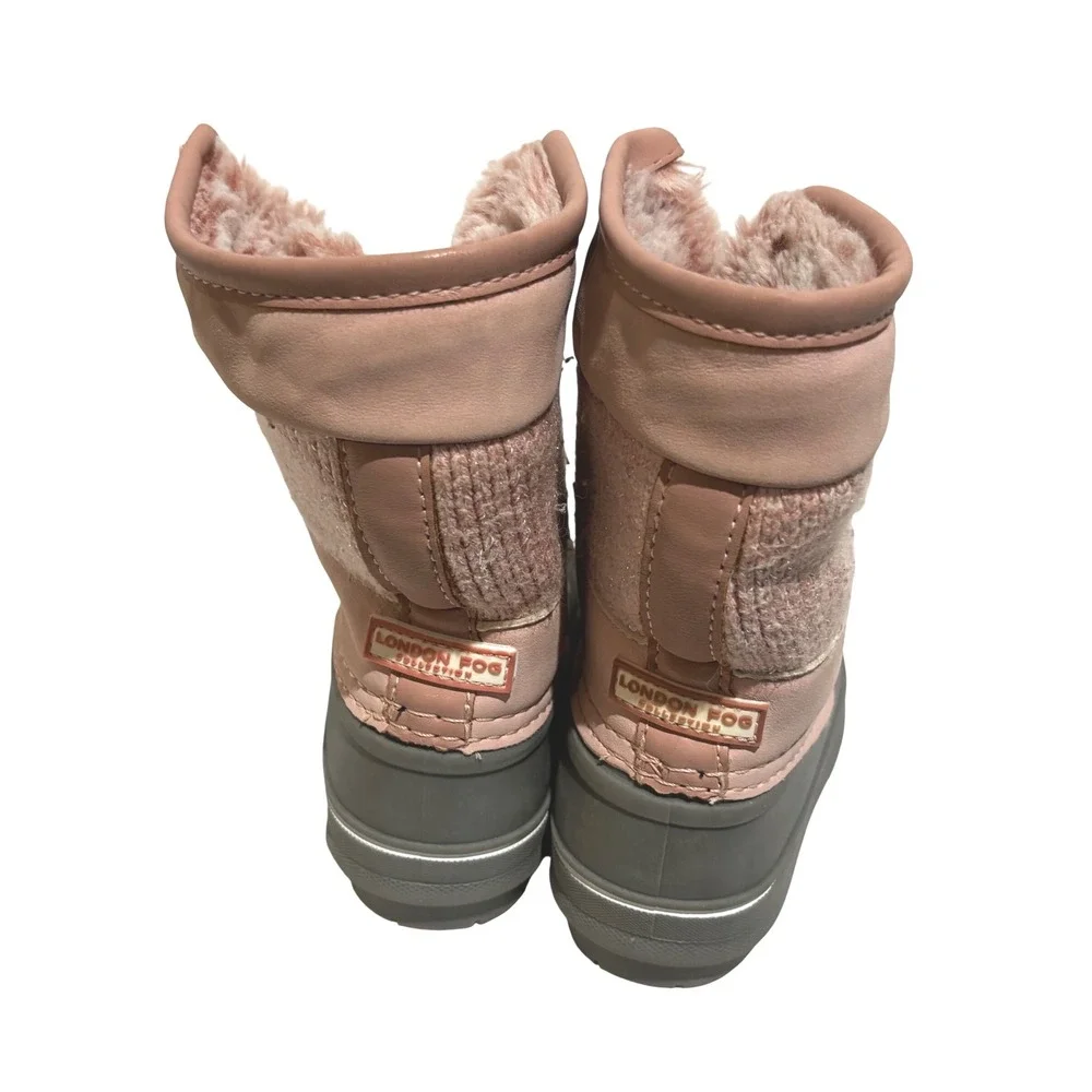 London Fog Girls Pink & Gray Faux Fur Lined Winter Snow Boots‎ Sz 8 Warm